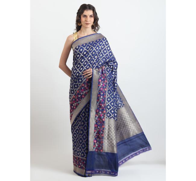 The Weavers Shop By Raavi Brocade Pure Katan Silk Handloom Banarasi Saree With Unstitched Blouse